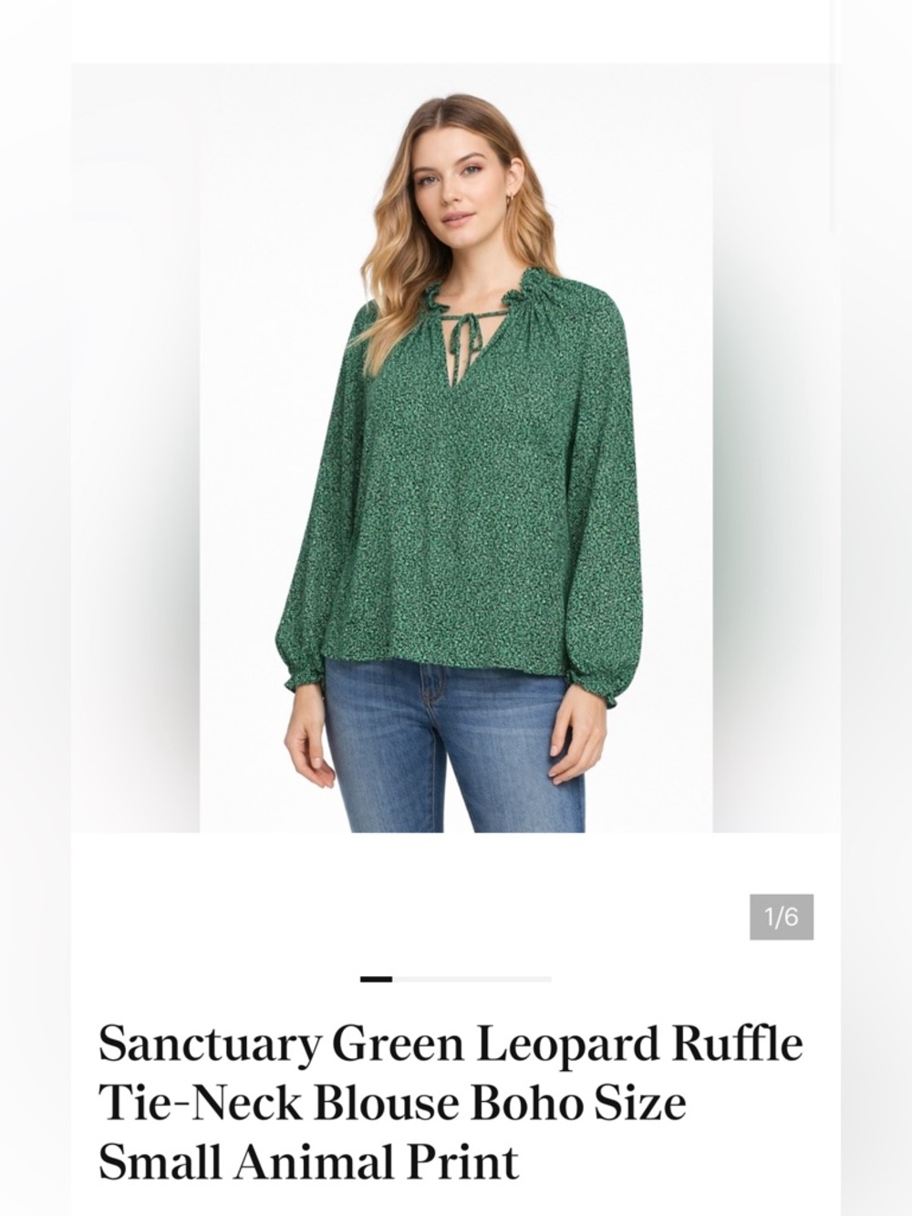 Sanctuary Green Leopard Tie-Neck Ruffle Blouse